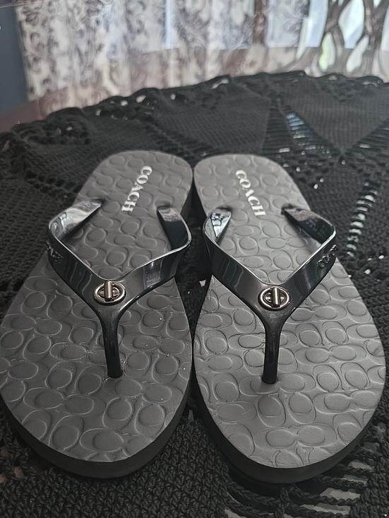 Coach Shoes - Like New Coach Black Logo-Embossed Thong Sandals